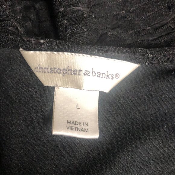 Christopher and Banks Top Womens Size Large Black Flower Textured Lined Shirt - Picture 5 of 6